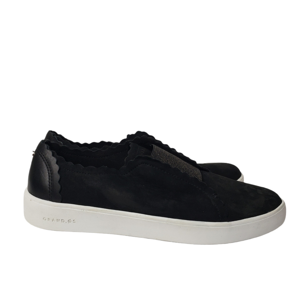 Cole Haan GrandZero Spectator Scalloped Slip-On Leather Sneakers Black Nubuck